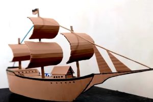 达人用纸板制作三桅古帆船玩具模型，这手工强不强？