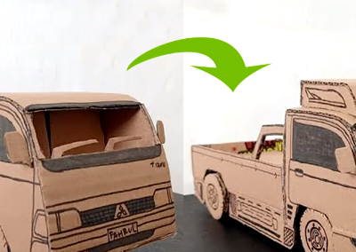 纸板玩具车教学，手工改造三菱小货车外观，这手工强不强？