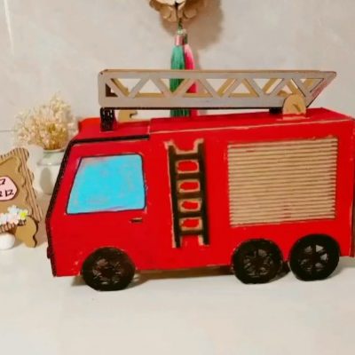 谷乐品环创手工材料DIY艺术创意之纸板立体消防车，谷乐品环创素材网独家分享提供视频教程