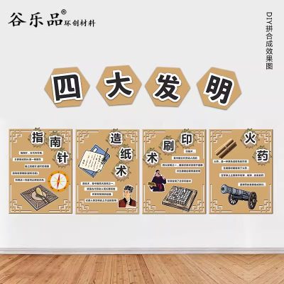 【四大发明制作教程】谷乐品环创手工材料包DIY四大发明12生肖文化墙套装彩印